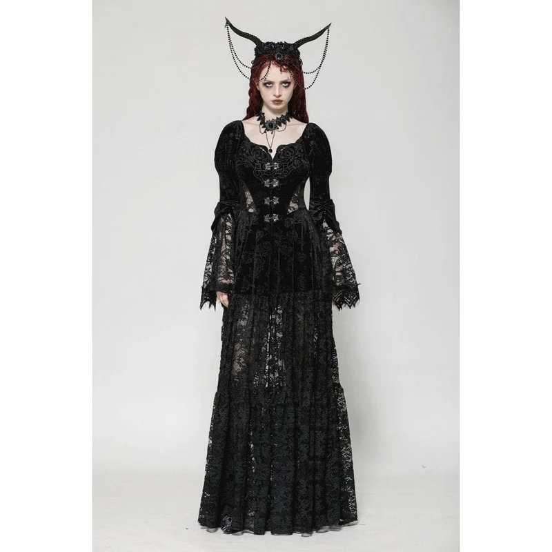 Gothic-Mantel aus Samt mit Puffärmeln und Spitze für Damen