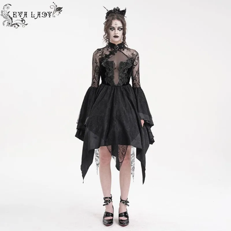Gothic-Spitzenkleid mit Schnürung und langen Ärmeln für Damen