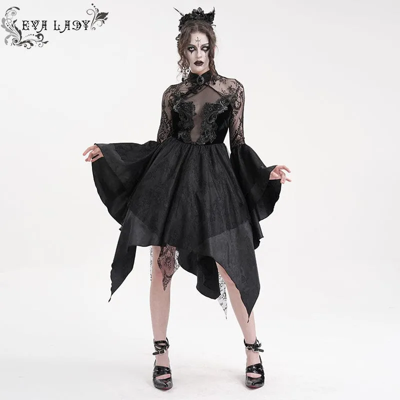 Gothic-Spitzenkleid mit Schnürung und langen Ärmeln für Damen