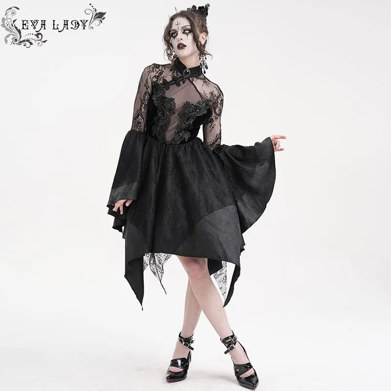 Gothic-Spitzenkleid mit Schnürung und langen Ärmeln für Damen