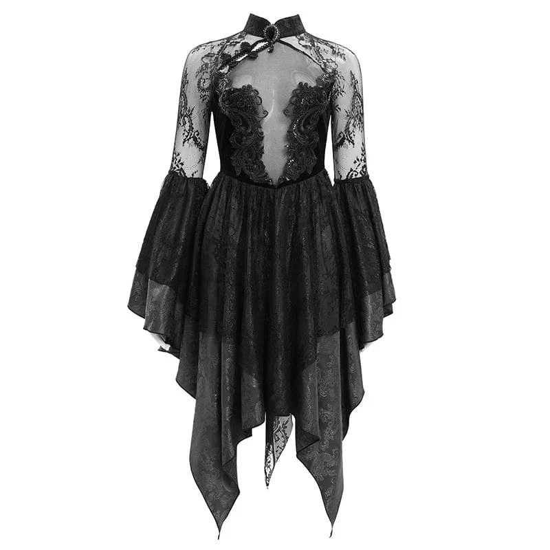 Gothic-Spitzenkleid mit Schnürung und langen Ärmeln für Damen