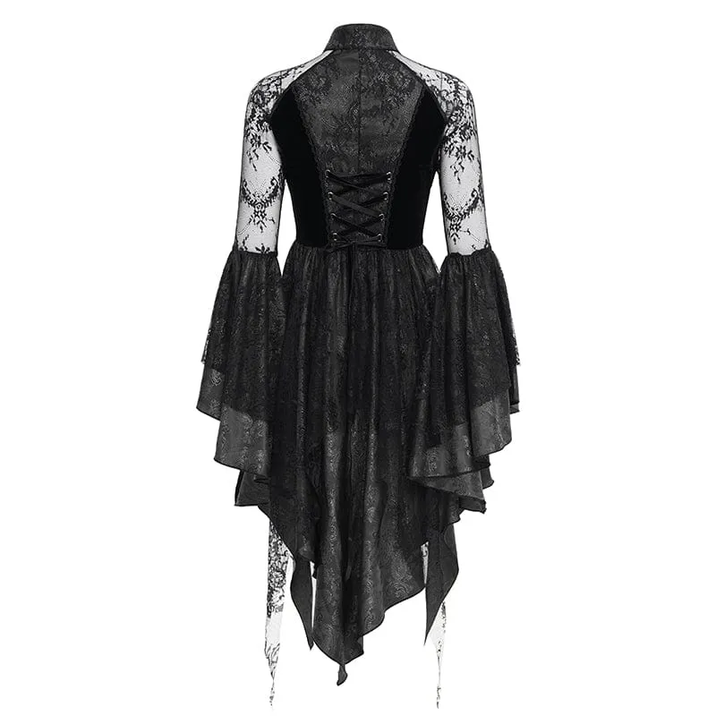 Gothic-Spitzenkleid mit Schnürung und langen Ärmeln für Damen