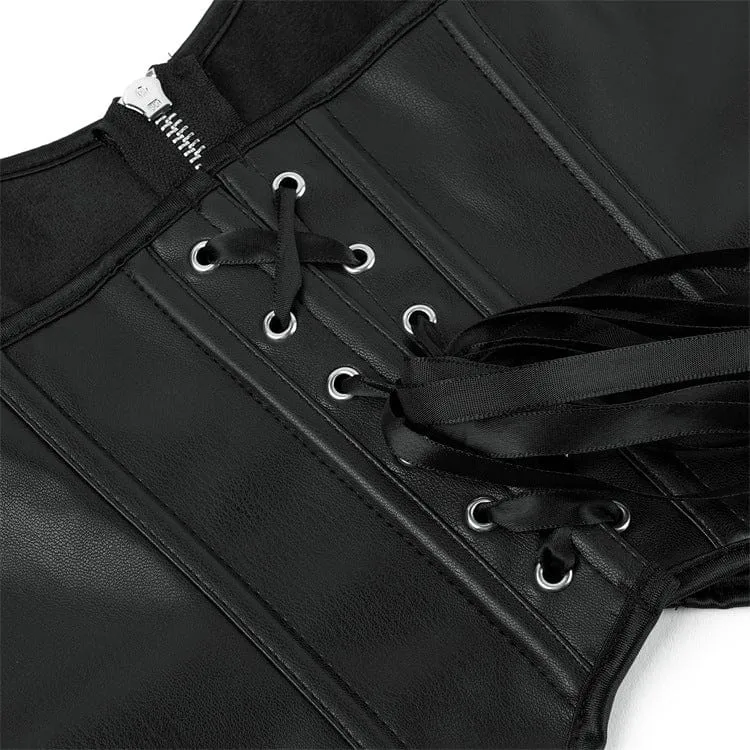 Damen Punk Reißverschluss Neckholder Kunstleder Bustier