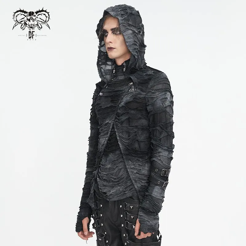 Punk-Kapuzenpullover mit Batikmuster und Rissen für Herren