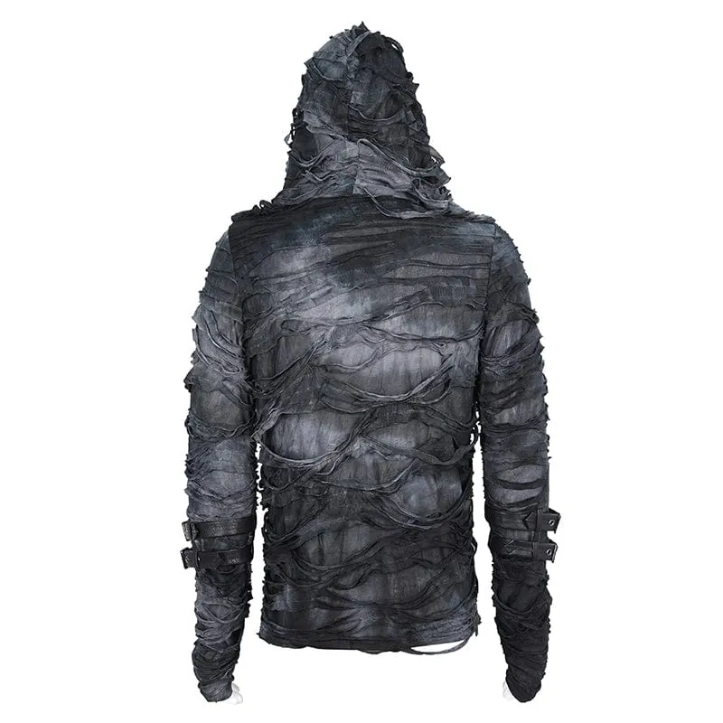 Punk-Kapuzenpullover mit Batikmuster und Rissen für Herren