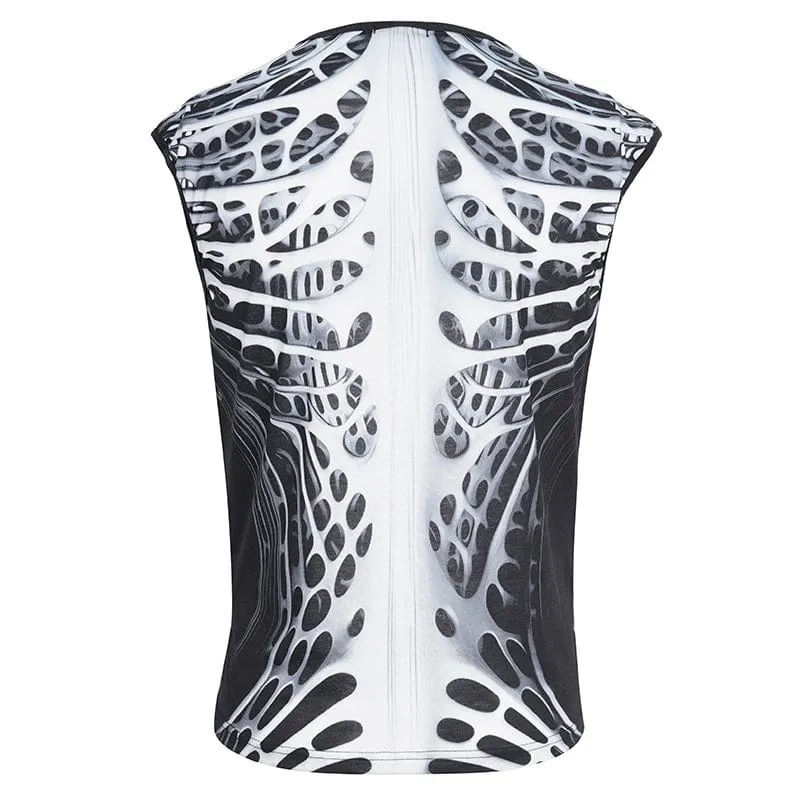 Herren-Punk-Skelett-Lackleder-Splice-Tanktop