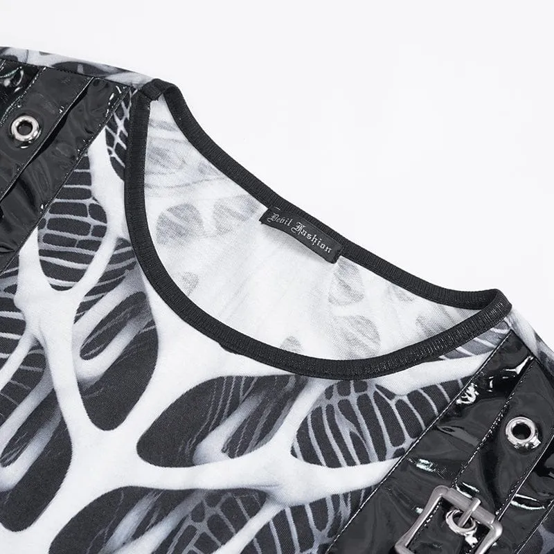 Herren-Punk-Skelett-Lackleder-Splice-Tanktop