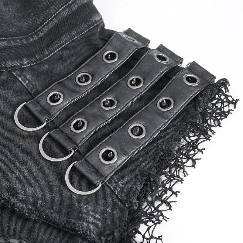 Unbesäumte Weste mit Punk-Nieten für Herren im Distressed-Look