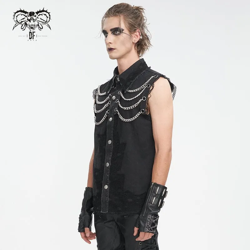 Herren-Punk-Weste mit mehreren Ketten im Used-Look