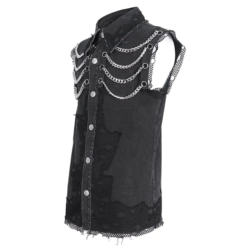 Herren-Punk-Weste mit mehreren Ketten im Used-Look