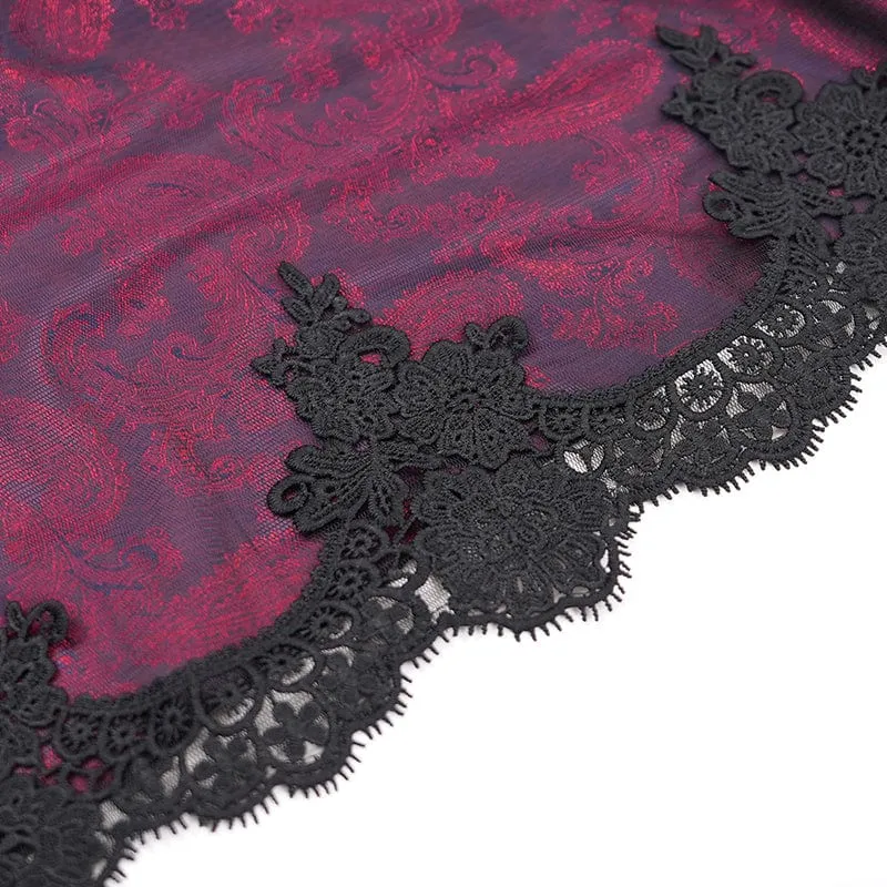 Damen Gothic Spitze Häkelkleid Langarm Brautkleid Schwarz Lila