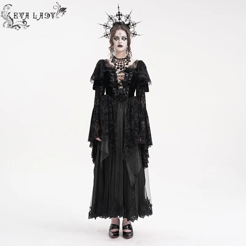 Damen Gothic Spitzen Häkelkleid Langarm Brautkleid