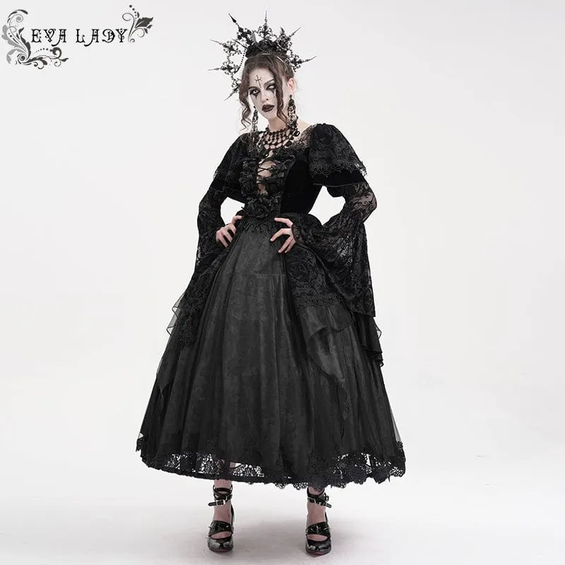 Damen Gothic Spitzen Häkelkleid Langarm Brautkleid