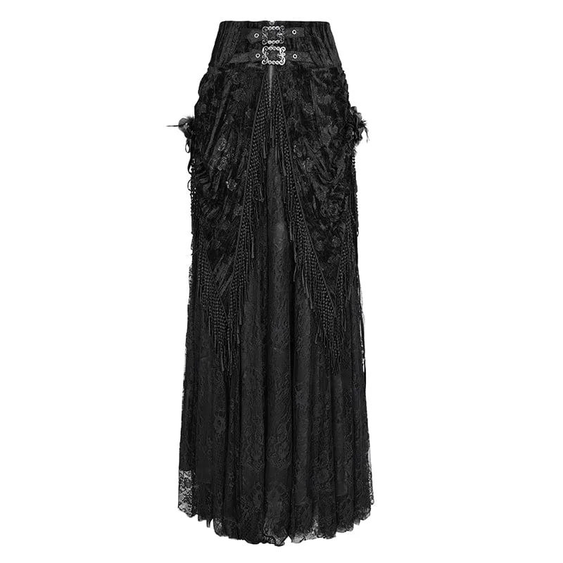 Langer Gothic-Rock mit Quasten und Schnalle für Damen