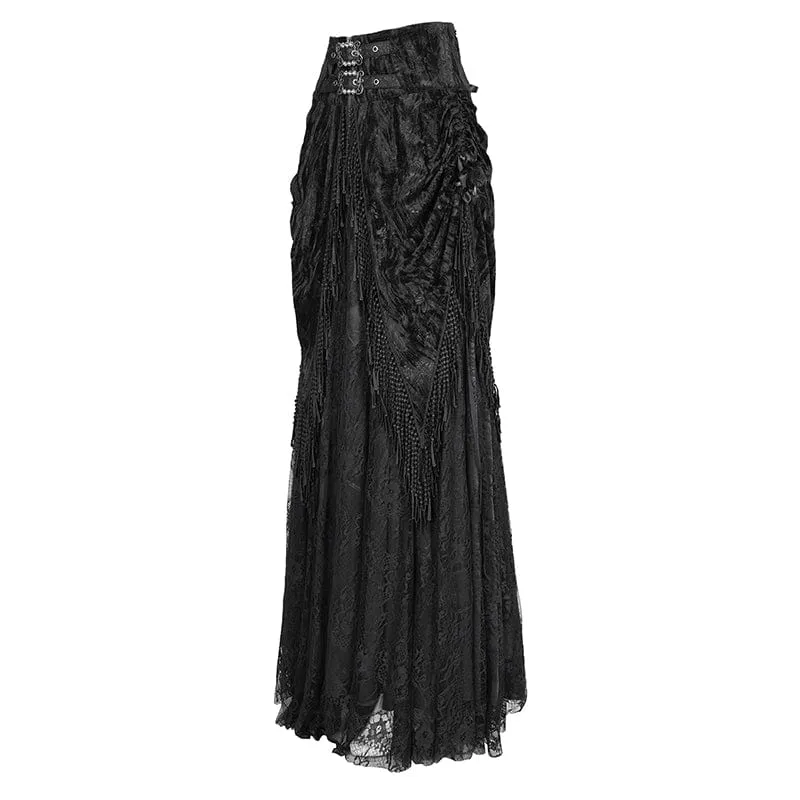 Langer Gothic-Rock mit Quasten und Schnalle für Damen