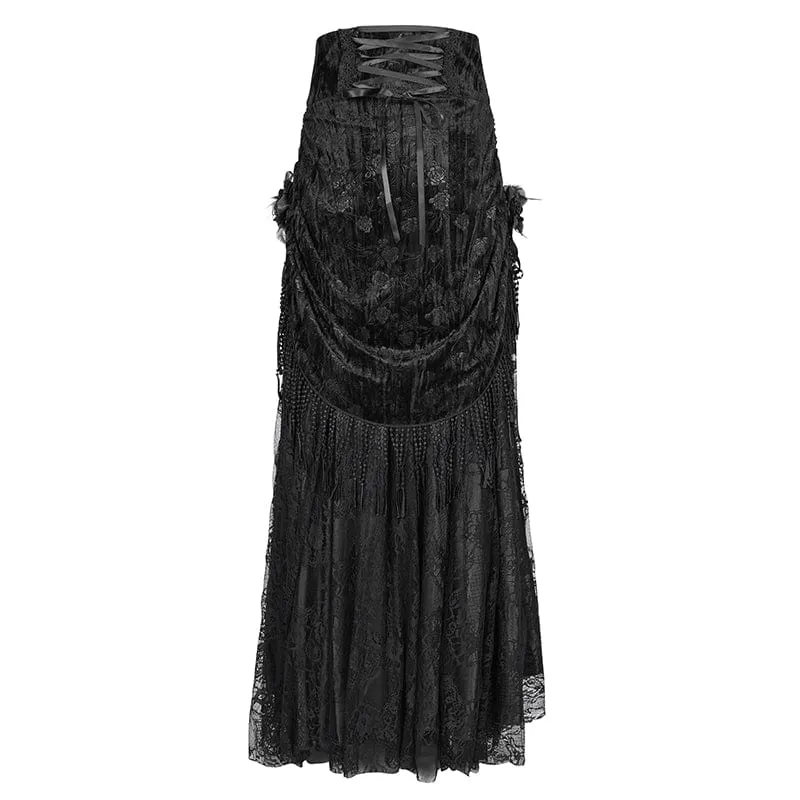 Langer Gothic-Rock mit Quasten und Schnalle für Damen