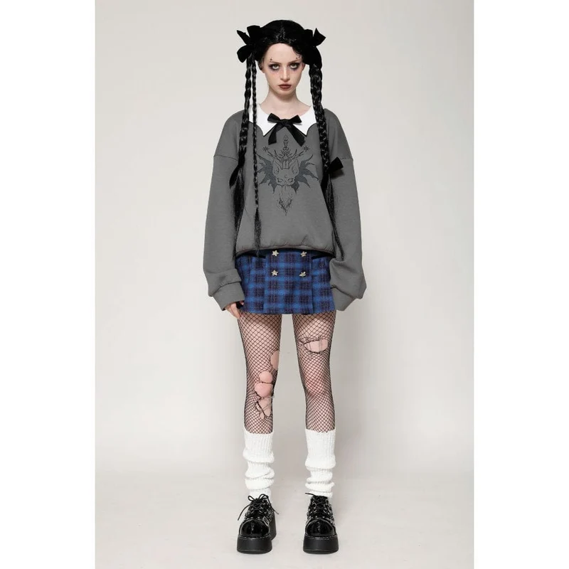 Damen Grunge Stars Plaid Kurzrock Blau