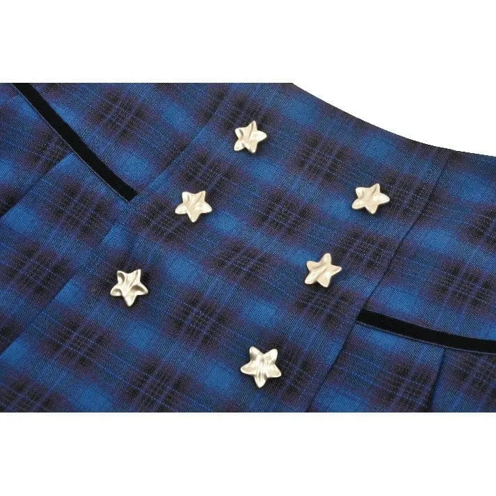 Damen Grunge Stars Plaid Kurzrock Blau