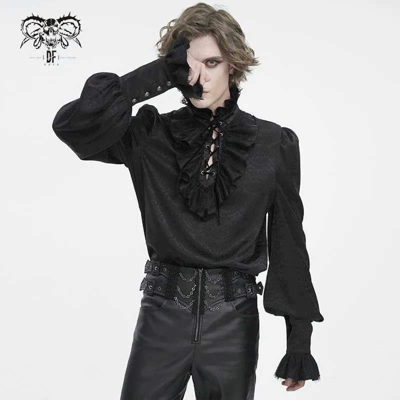 Herren-Gothic-Hemd aus Jacquard mit Stehkragen und Rüschen