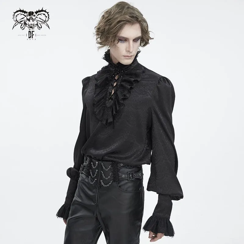 Herren-Gothic-Hemd aus Jacquard mit Stehkragen und Rüschen