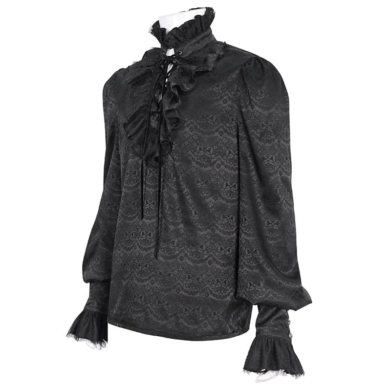 Herren-Gothic-Hemd aus Jacquard mit Stehkragen und Rüschen