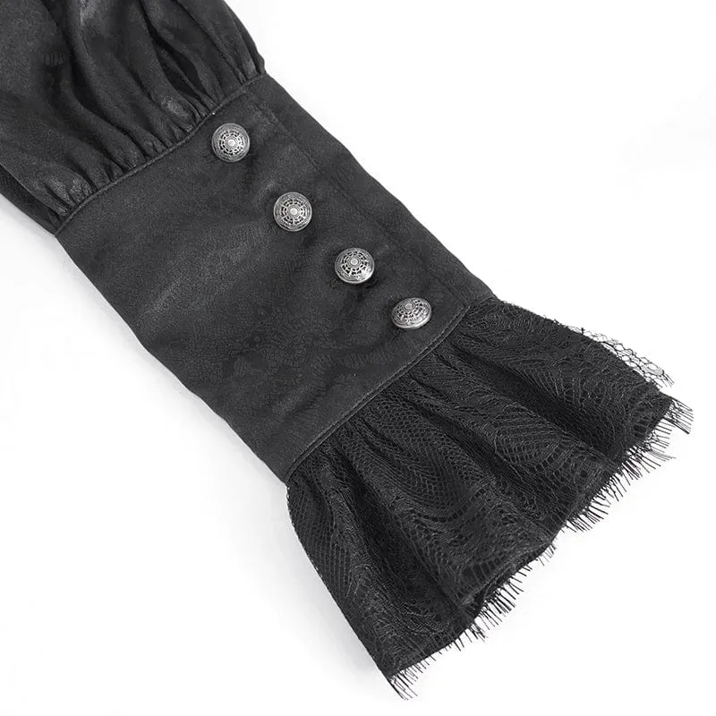 Herren-Gothic-Hemd aus Jacquard mit Stehkragen und Rüschen