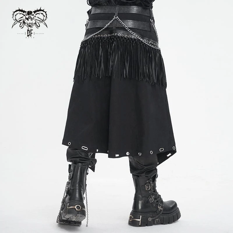 Herren-Gothic-Kilt mit Doppelgürtel und Quasten