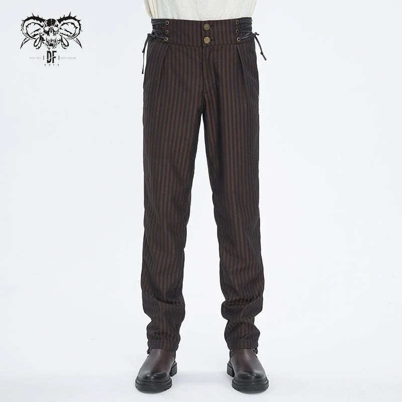 Herren-Gothic-Hose mit hohem Bund und Schnürung in Kaffeebraun