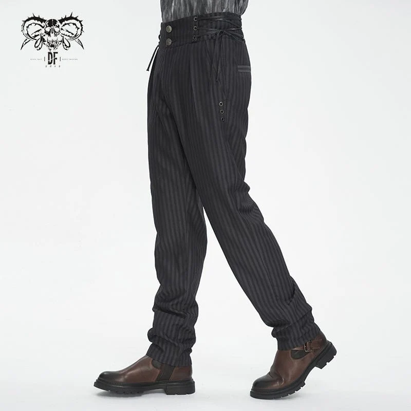 Gestreifte Gothic-Hosen mit hoher Taille für Herren und Schnürung
