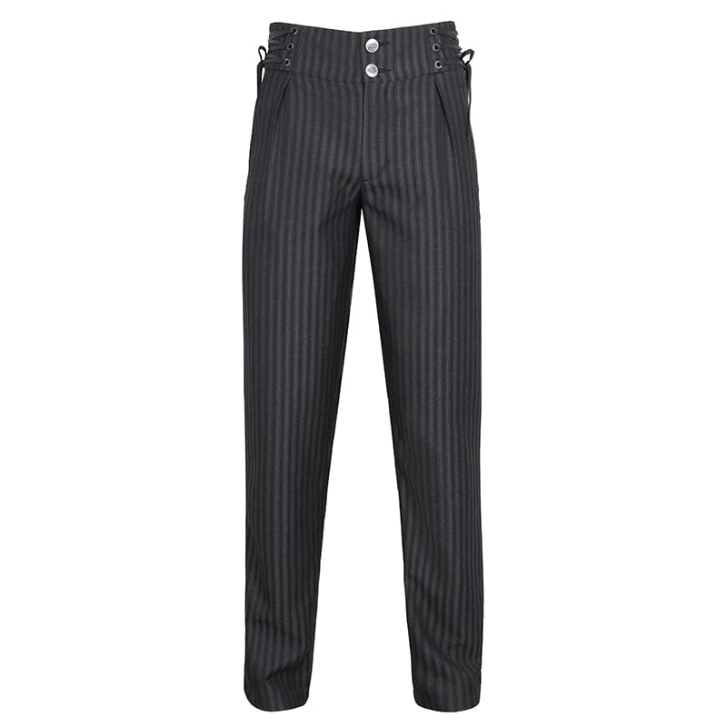 Gestreifte Gothic-Hosen mit hoher Taille für Herren und Schnürung