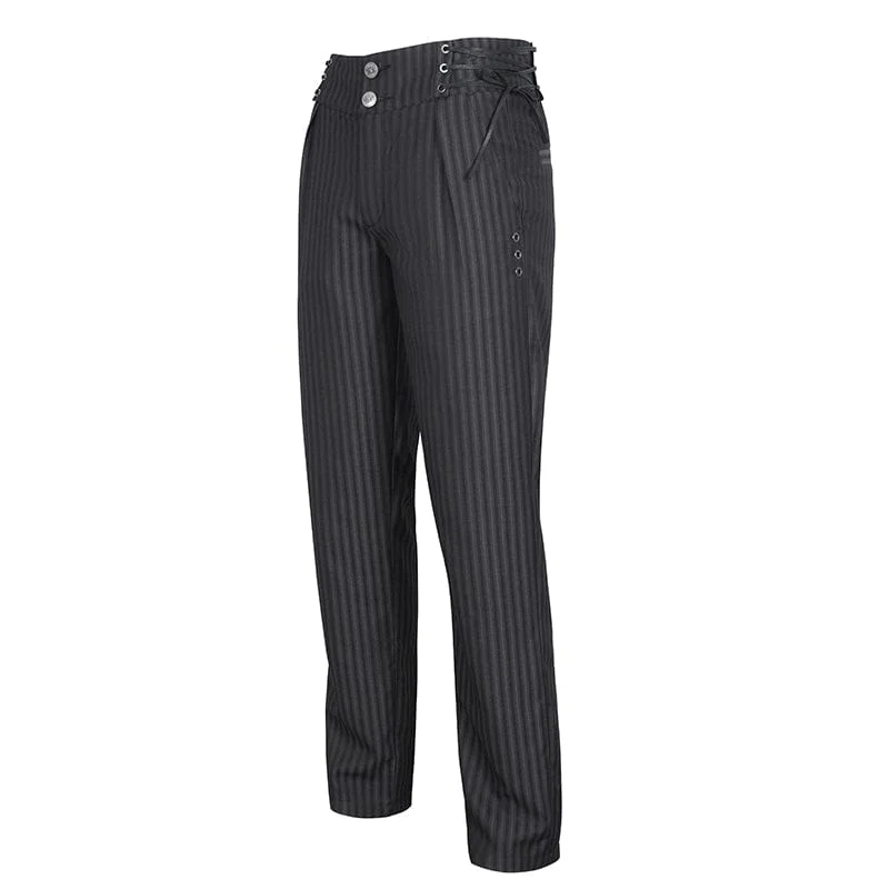 Gestreifte Gothic-Hosen mit hoher Taille für Herren und Schnürung