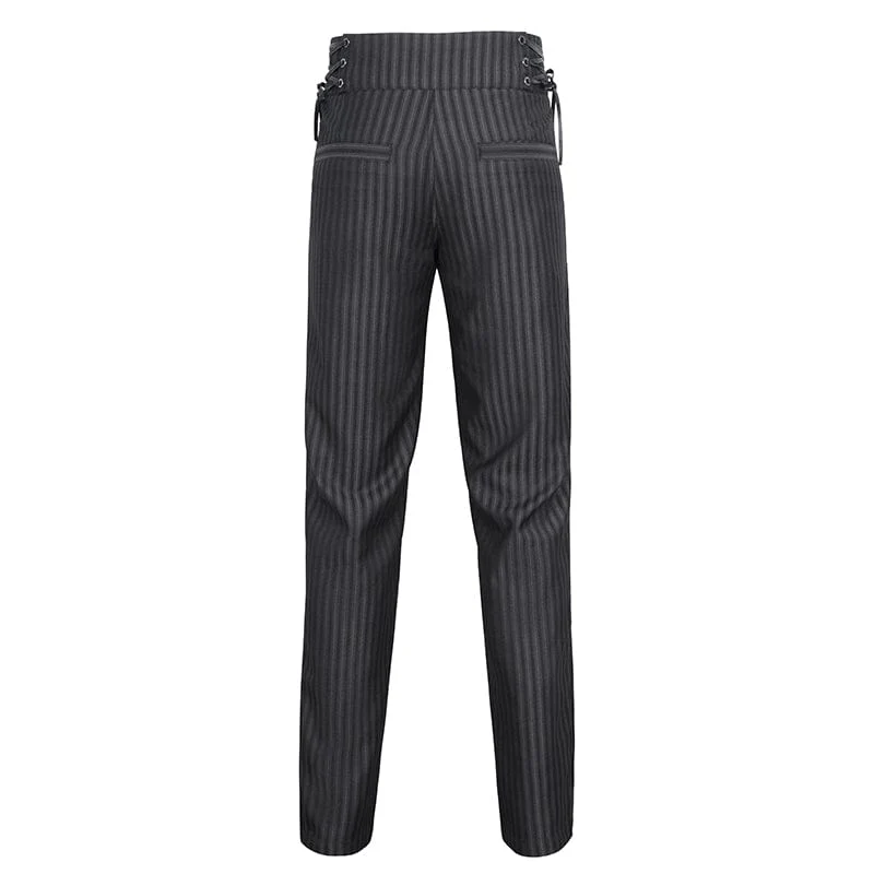 Gestreifte Gothic-Hosen mit hoher Taille für Herren und Schnürung