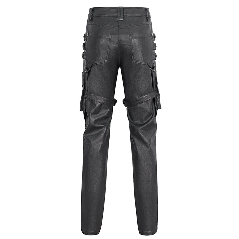 Herren-Gothic-Hosen aus bronzefarbenem Kunstleder mit großen Taschen und Nieten