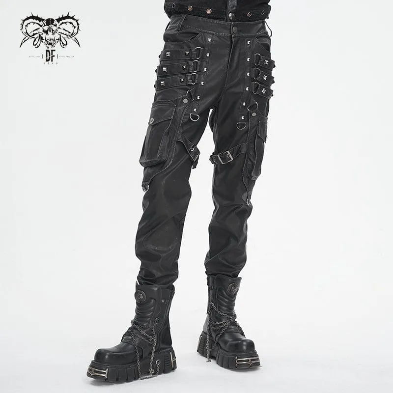 Gothic-Herrenhose aus Kunstleder mit großen Taschen und Nieten