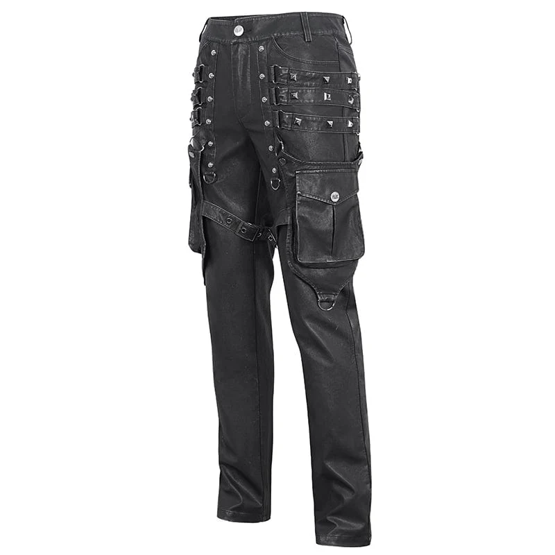 Gothic-Herrenhose aus Kunstleder mit großen Taschen und Nieten