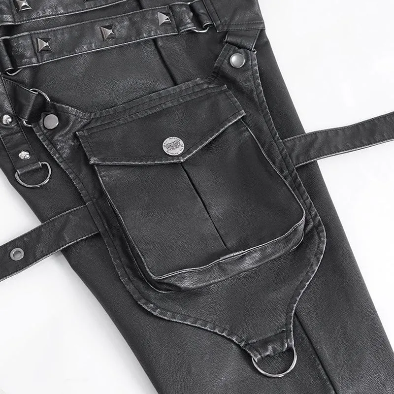 Gothic-Herrenhose aus Kunstleder mit großen Taschen und Nieten