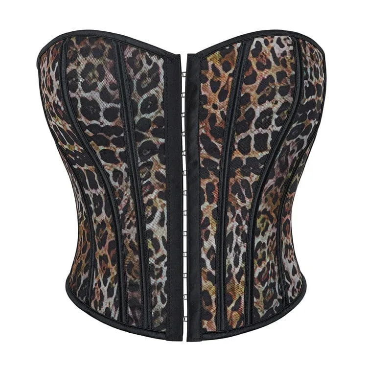 Gothic-Überbrustkorsett mit Leopardenmuster für Damen zum Schnüren