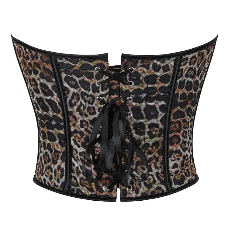 Gothic-Überbrustkorsett mit Leopardenmuster für Damen zum Schnüren