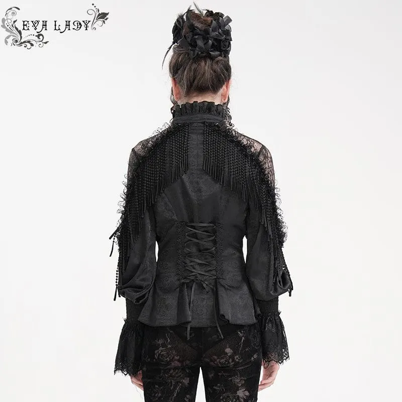 Gothic-Langarmshirt mit Quasten und Cut-Out für Damen