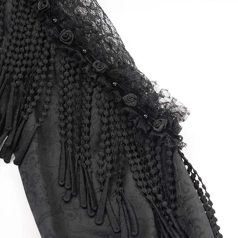 Gothic-Langarmshirt mit Quasten und Cut-Out für Damen
