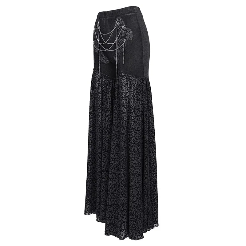 Gothic-Hose mit Kettenmuster und Blumenspitze für Damen