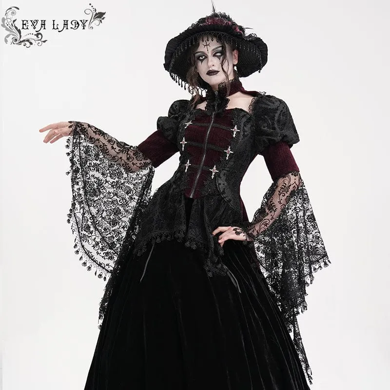 Gothic Cut-out Quasten Jacke für Damen Weinrot