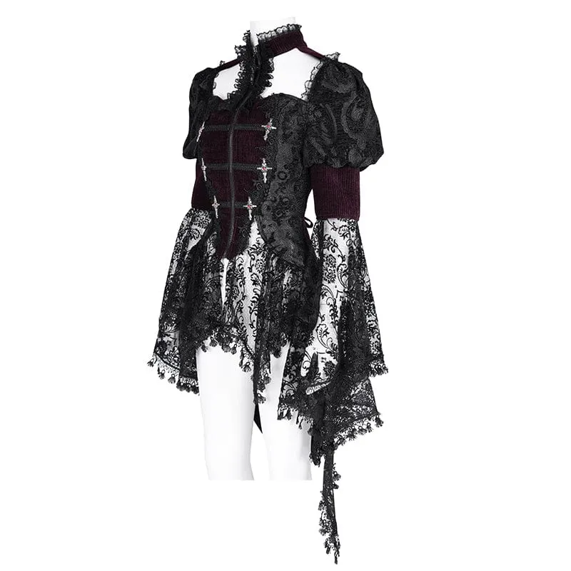 Gothic Cut-out Quasten Jacke für Damen Weinrot
