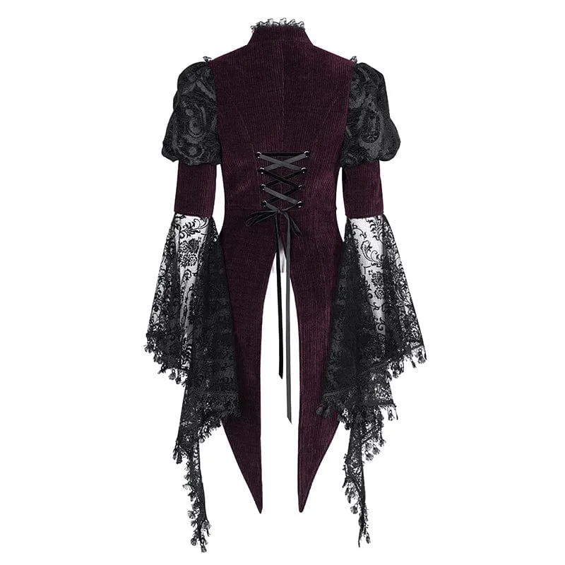 Gothic Cut-out Quasten Jacke für Damen Weinrot