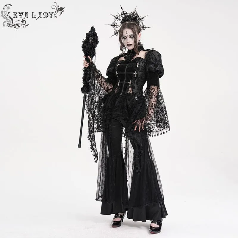Gothic-Jacke mit Cut-Outs und Spitzenquasten für Damen