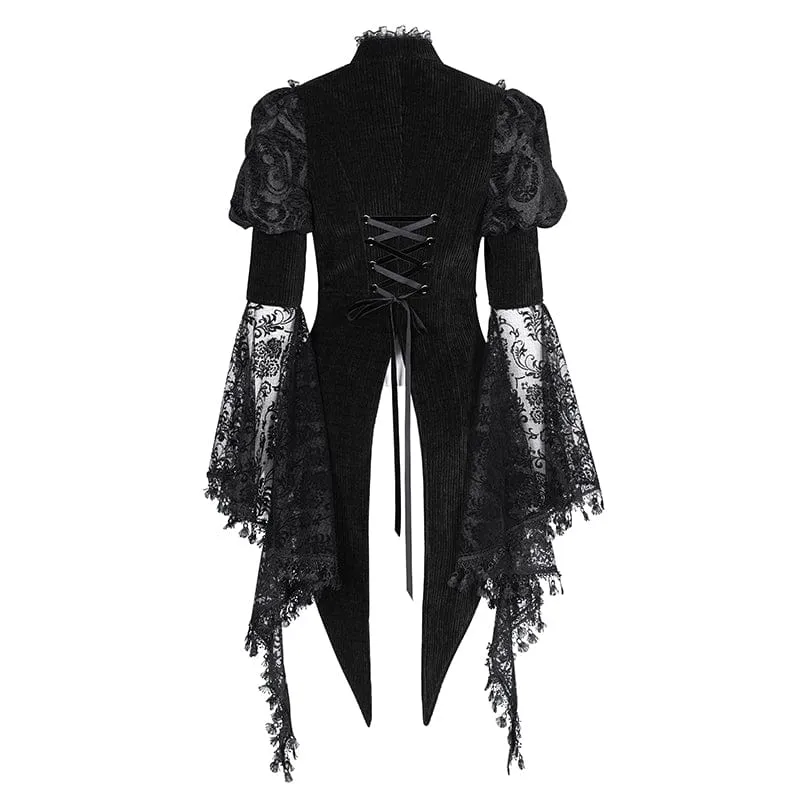 Gothic-Jacke mit Cut-Outs und Spitzenquasten für Damen