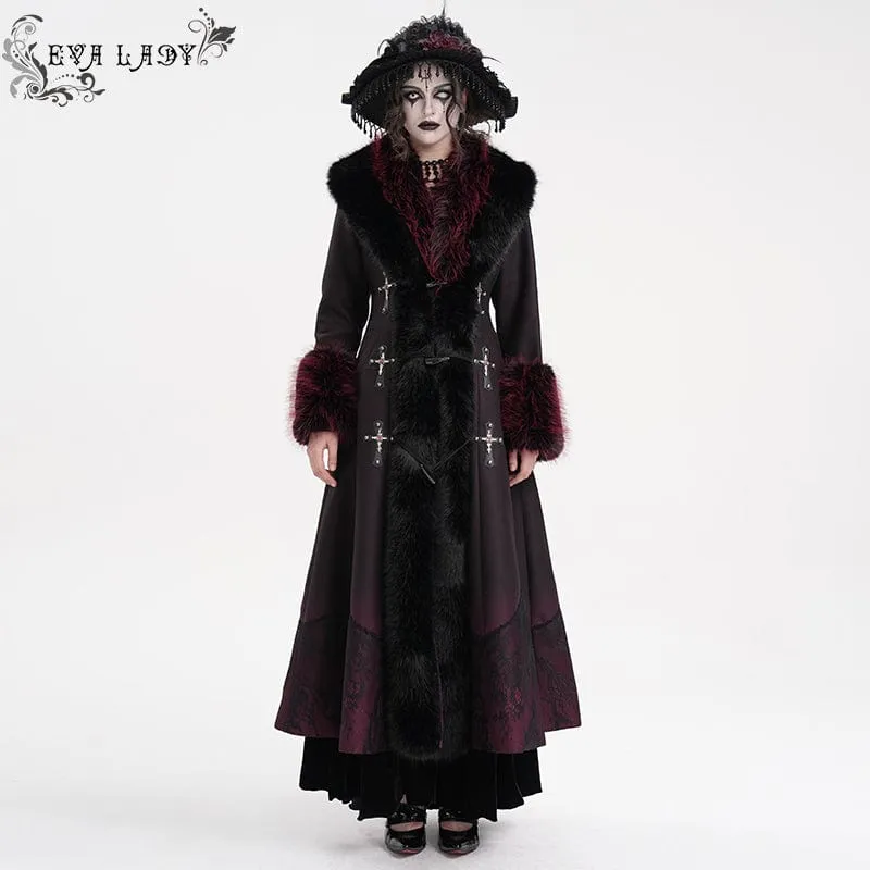 Damen Gothic Cross Lace Mantel Schwarz Rot