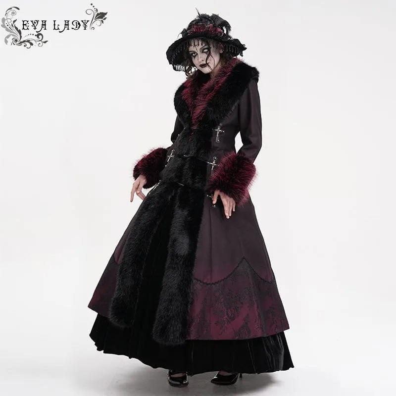 Damen Gothic Cross Lace Mantel Schwarz Rot