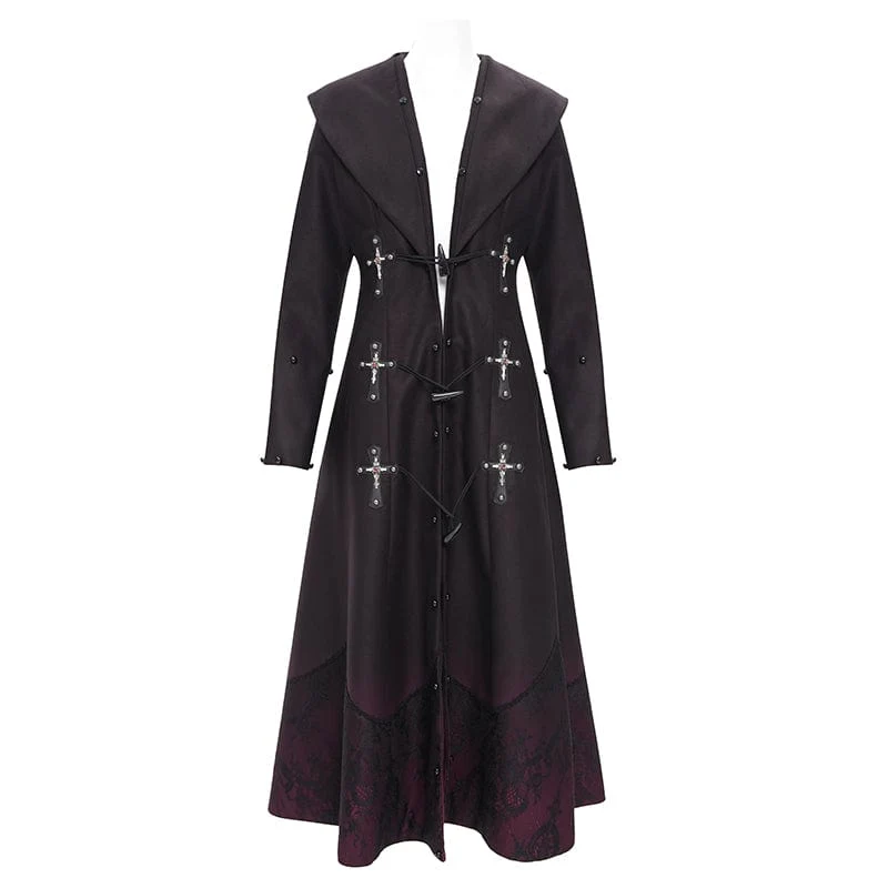Damen Gothic Cross Lace Mantel Schwarz Rot