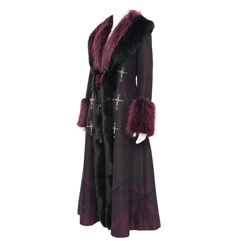 Damen Gothic Cross Lace Mantel Schwarz Rot